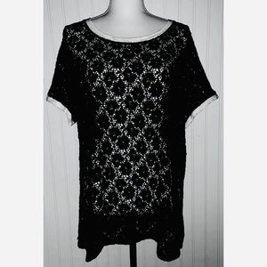 Torrid Sz 1 Top Black Lace Ringer Tee 1x 14 16